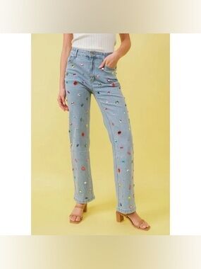 BRAND NEW WITH TAGS Multi Color Rhinestone Stretch Jeans